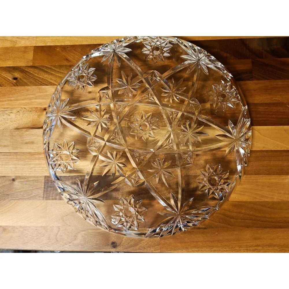 Vintage EAPC Anchor Hocking Star Burst Pressed Glass Platter 13.5